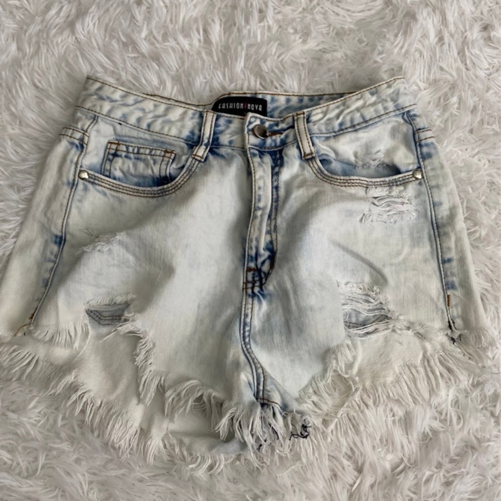 Fashion Nova Blue Distressed Jean Shorts